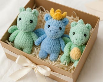 Crochet Dragon Amigurumi Pattern Set, Low Sew Plush Toy (Digital Download)