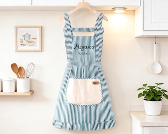 Delantal personalizado con bolsillo, delantal bordado personalizado para hornear y cocinar, regalo para familiares y amigos.