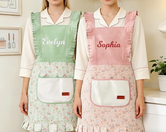Delantal personalizado con nombre, delantal de chef personalizado, delantal bordado para mujer, delantal para adulto, regalo para amantes de la cocina, la repostería o las manualidades.