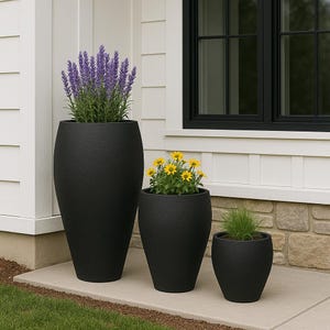 Tall Modern Fiberglass Planter: Textured Garden & Patio Pot