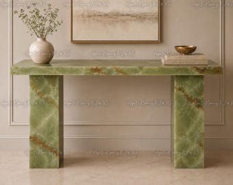 Luxury Green Onyx Console Table, Modern Stone Entryway Table, Minimalist Marble Sofa Table, Luxury Foyer Furniture, Hallway Decor Table