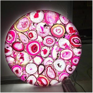 Pink Agate Stone Epoxy Table Top: Handcrafted Gemstone Coffee Table