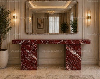 Luxury Rosso Levanto Marble Console Table, Red Marble Entryway Table, Modern Stone Hallway Furniture, Handmade Console, Luxury Home Decor