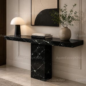 Luxury Black Marble Console Table | Modern Spider Leg Entryway Console | Designer Hallway Accent Table Black Marble Spider Console Table |