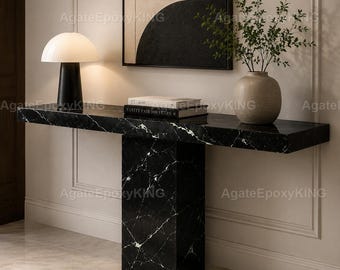 Luxury Black Marble Console Table | Modern Spider Leg Entryway Console | Designer Hallway Accent Table Black Marble Spider Console Table |