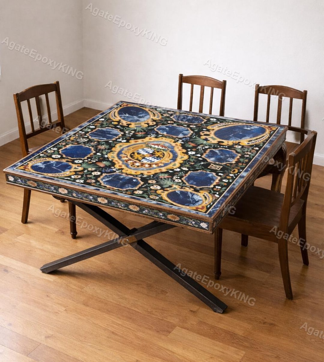 Inlay Renaissance Vintage Pietra Dura Table Top, Royal Blue Lapis Lazuli Inlay ...