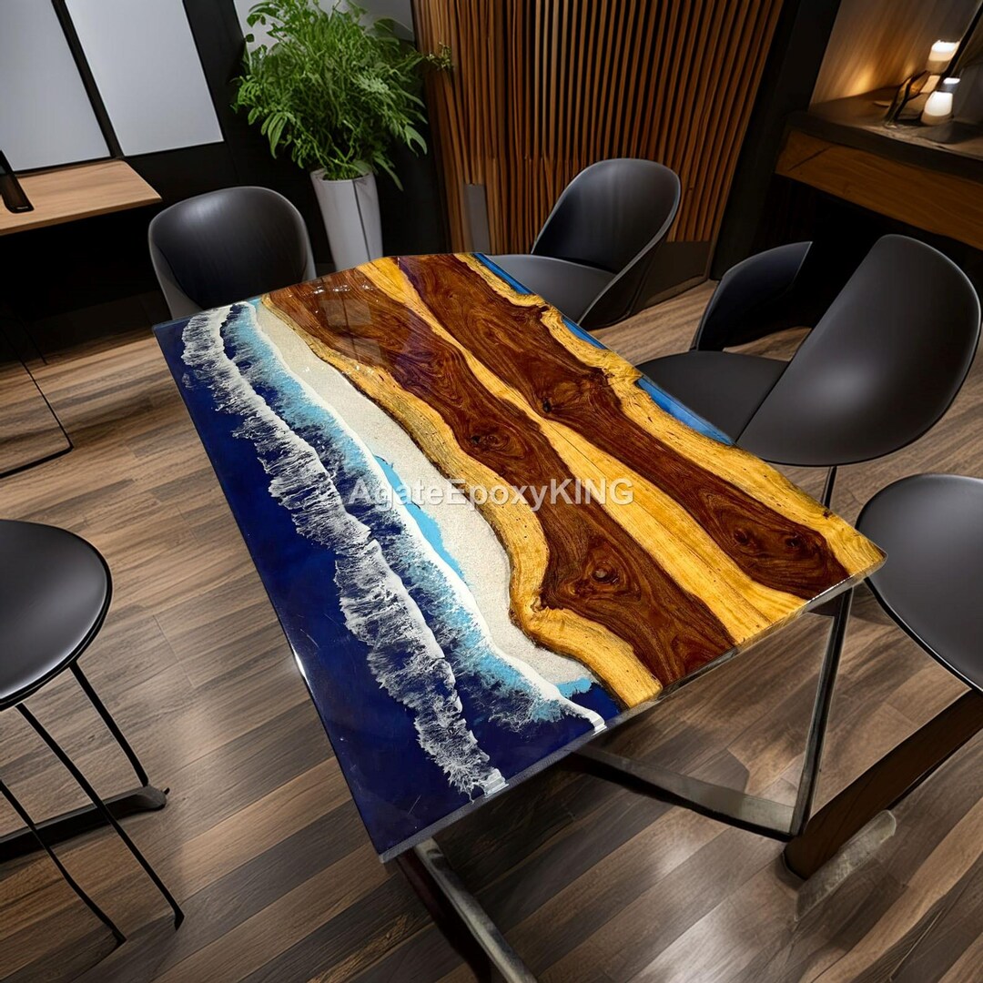 Handmade Seashore Epoxy Furniture Ocean Wave Epoxy Resin Dining Table ...