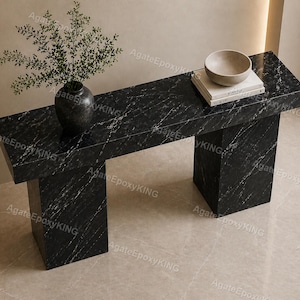 Luxury Black Marble Console Table, Modern Stone Entryway Table, Minimalist Marble Hallway Table, Console Furniture, Living Room Decor