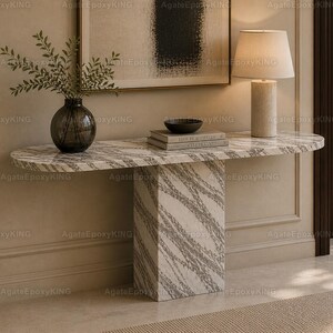 Calacatta Marble Console Table, Luxury Entryway Table with Pedestal Base, Modern Stone Console Table, Hallway Furniture Marble Console Table