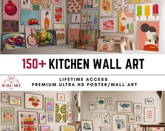 150+ Kitchen Wall Art Bundle, Retro Food Printable Decor, Italian Kitchen Posters, Coffee Bar Gallery Wall Prints