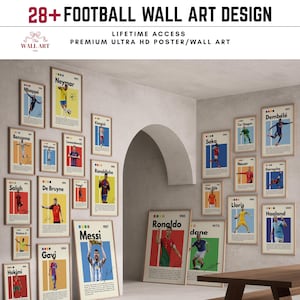 28+ fotbollsväggkonstposters, Messi Ronaldo fotbollstavlor, sportrumsinredning, FIFA-spelaregalleri digital nedladdning
