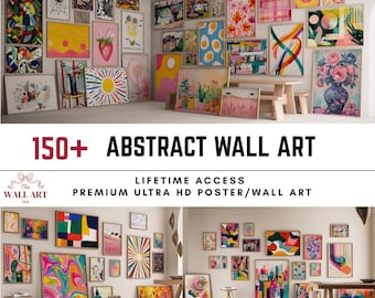 150+ Abstract Wall Art Set, Colorful Printable Posters, Maximalist Modern Gallery Wall Decor, Contemporary Art Bundle