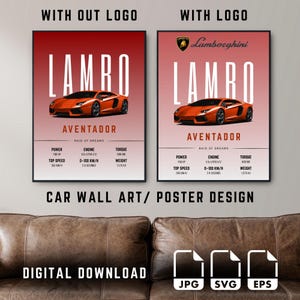 Lamborghini Aventador Poster: Sports Car Wall Art with Specs (Digital Download