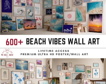 600+ Beach Wall Art Bundle, Coastal Printable Decor, Ocean Poster Set, Beach House Gallery Wall, Summer Aesthetic Prints