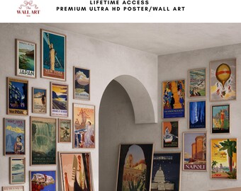 185+ Vintage Reise-Wand-Kunst-Bundle, Retro-Reise-Poster, Wanderlust druckbares Dekor, Mid Century-Tourismusgalerie-Set