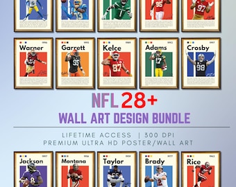 NFL 28+ Wall Art Bundle Printable | American Football Legends Posters | Aesthetic Sports Wall Decor | Digital Download