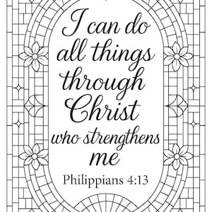 Philippians 4:13 Bible Verse Coloring Page Christian Printable Adult Coloring Page Scripture Coloring Sheet For Relaxation and Faith