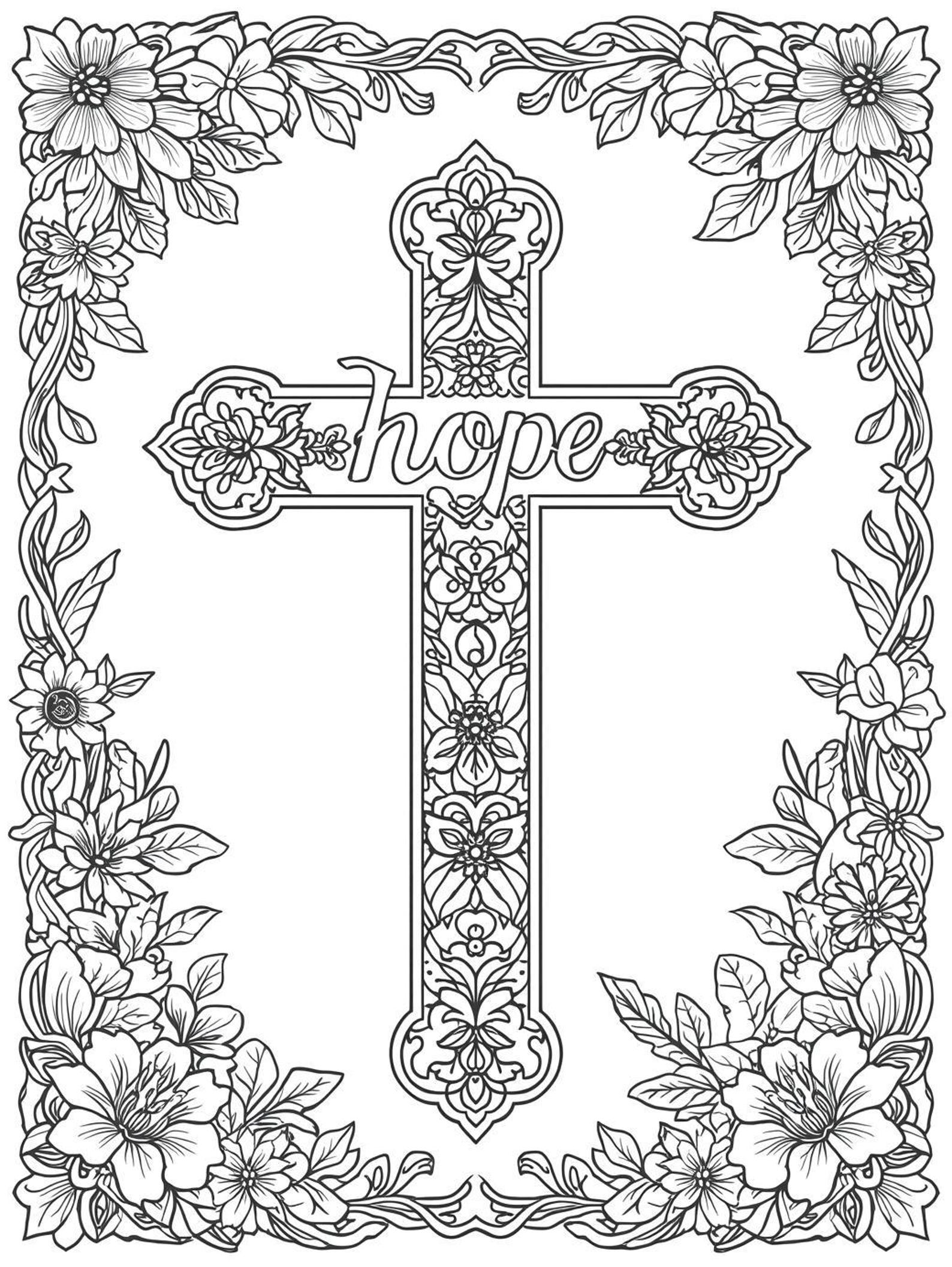 Hope Cross Adult Coloring Page Faith Inspired Printable - Etsy