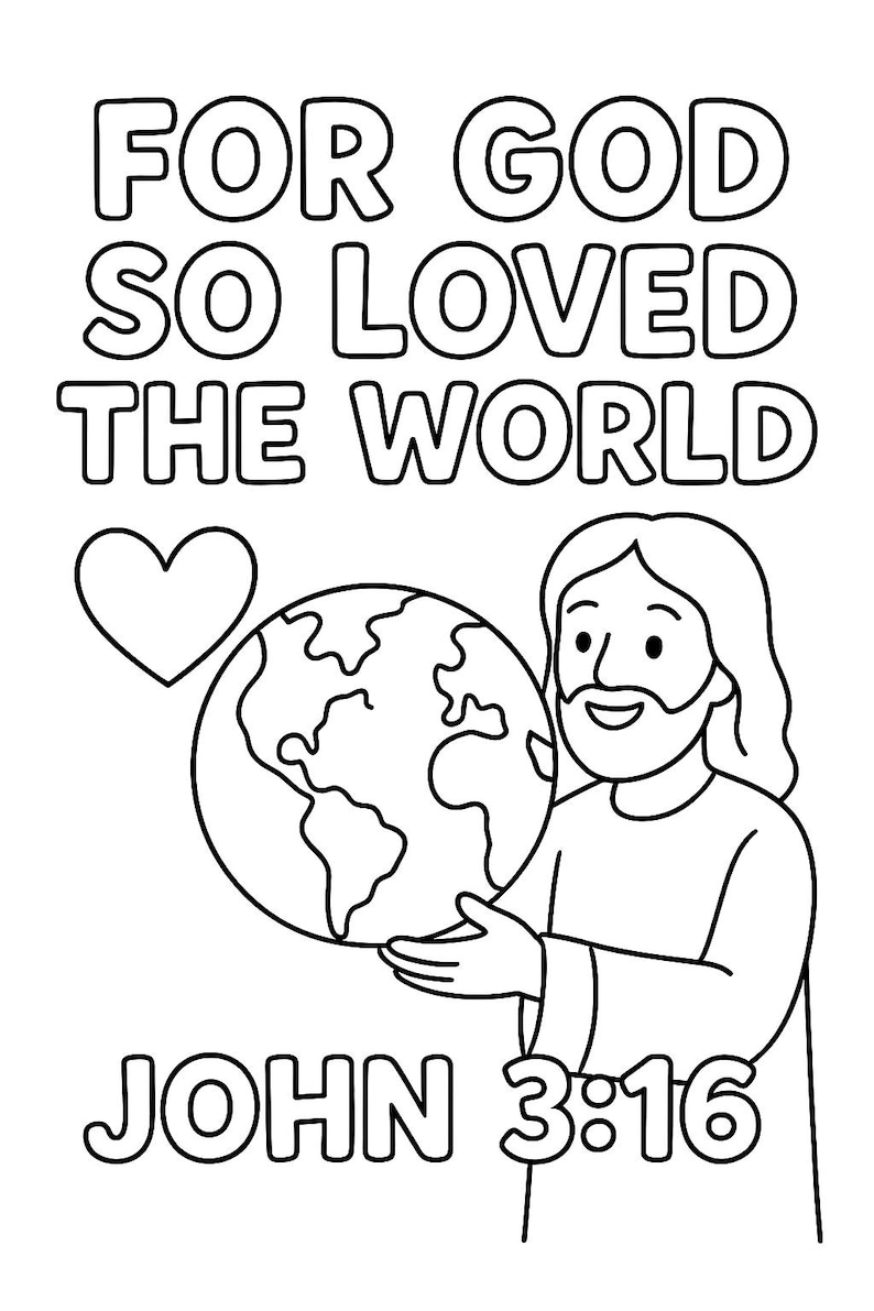 Christian Kids Coloring Page God so Loved the World Bible Verse