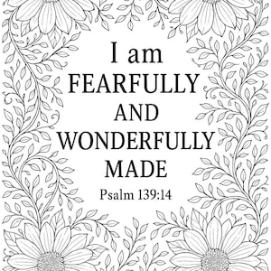 Psalm139:14 Coloring Page - Fearfully and Wonderfully Made - Christian Scripture Printable, Bible Verse Art, Faith-Based Coloring Sheet