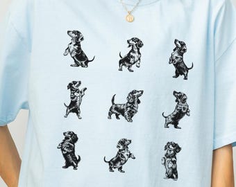 Camiseta Comfort Colors Vintage con perros salchicha bailando, camiseta de perro salchicha, camiseta divertida, camiseta para amantes de los perros salchicha, regalo para amantes de las mascotas, camiseta para mamás de perros.