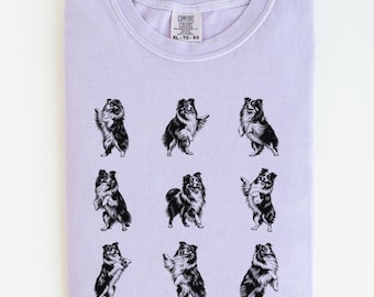 T-shirt vintage de chien de berger des Shetland dansant Comfort Colors, t-shirt chien drôle, chemise Sheltie Lover, cadeau pour maman Sheltie, cadeau pour amoureux des chiens