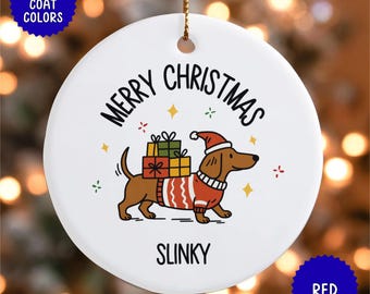 Dachshund Custom Dog Name Ornament | Personalized Pet Christmas Ornament | Dog Lover Gift | Smooth Doxie Customized Ornament