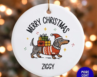 Dapple Dachshund Custom Dog Name Ornament | Personalized Pet Christmas Ornament | Doxie Lover Gift | Customized Dog Ornament | New Dog Gift