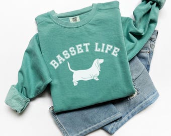Felpa Comfort Colors Basset Hound / Felpa girocollo Basset Life / Regalo per amanti dei cani / Regalo per mamma di cani / Regalo per papà di cani