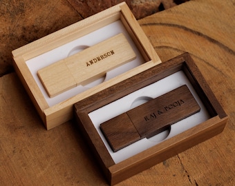 Custom Maple Wood USB Drive with Square Box, Logo Engraved USB, Wedding Gift Flash Drive, Photo Storage Wooden USB