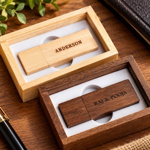 Custom Maple Wood USB Drive with Engraved Box, Wedding Gift (4GB-128GB)