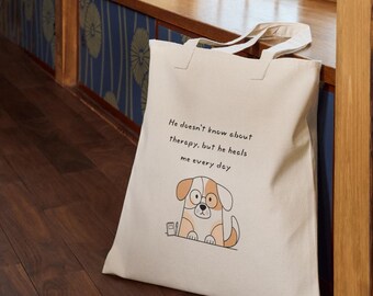 Emotional Support Dog Cotton Canvas Tote Bag: Mental Health Gift