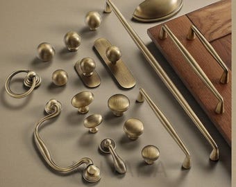 Nordic Vintage Brass Cabinet Handle | Bronze Furniture Pull for Wardrobe Drawer & Dresser | Kitchen Cabinet Hardware , Knobs