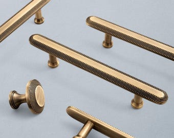 Gerändelter Massiv Messing Schrank Griff | Antike Messing T-Bar Pull | Europäischer Retro Schubladengriff | Küchenschranktür lang ziehen |