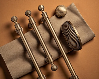 Brushed Antique Bronze Brass Cabinet Handles , Knobs, Solid Brass Wardrobe Pulls for Kitchen, Dresser & Cupboard | Vintage Bronze Furniture