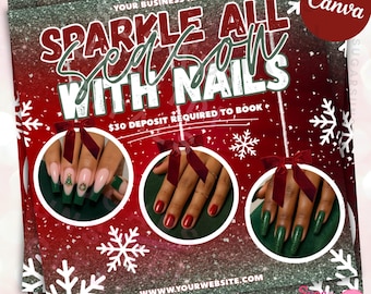 Nail Tech Christmas Ornament Booking Flyer Holiday Nail Appointment Template Editable