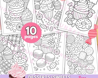 Disegni da colorare di dolciumi: fogli da colorare di dessert per bambini (PDF)