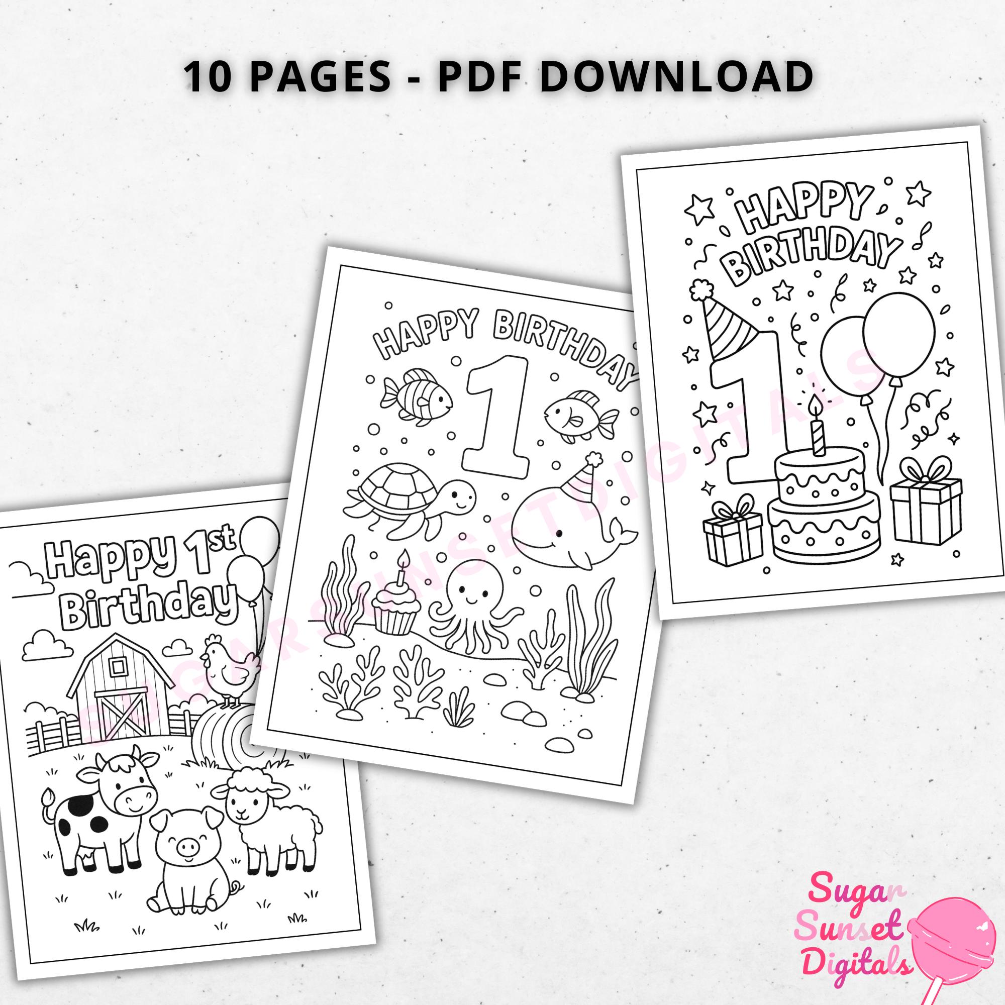 First Birthday Coloring Pages for 1-year-olds Fun Printable Party