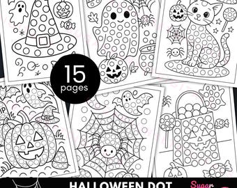 Halloween Dot Marker Colouring Pages Printable Do-a-Dot Activity for Kids Spooky Fun Preschool Worksheets