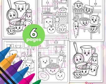 Kawaii Kitchen Items & Food Coloring Pages – Printable Cooking Food Art for Kids