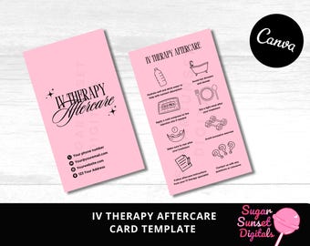 Pink IV Therapy Aftercare Card: Editable Wellness Instructions (Digital Download, 2x3.5in