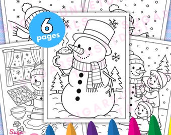 Snowman Coloring Pages Christmas Coloring Sheets Winter Printable Kids Activity Instant Download