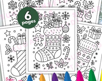 Weihnachtsstrumpf Malseiten Urlaub druckbare Aktivität für Kinder Weihnachten Malvorlagen Sofort Download