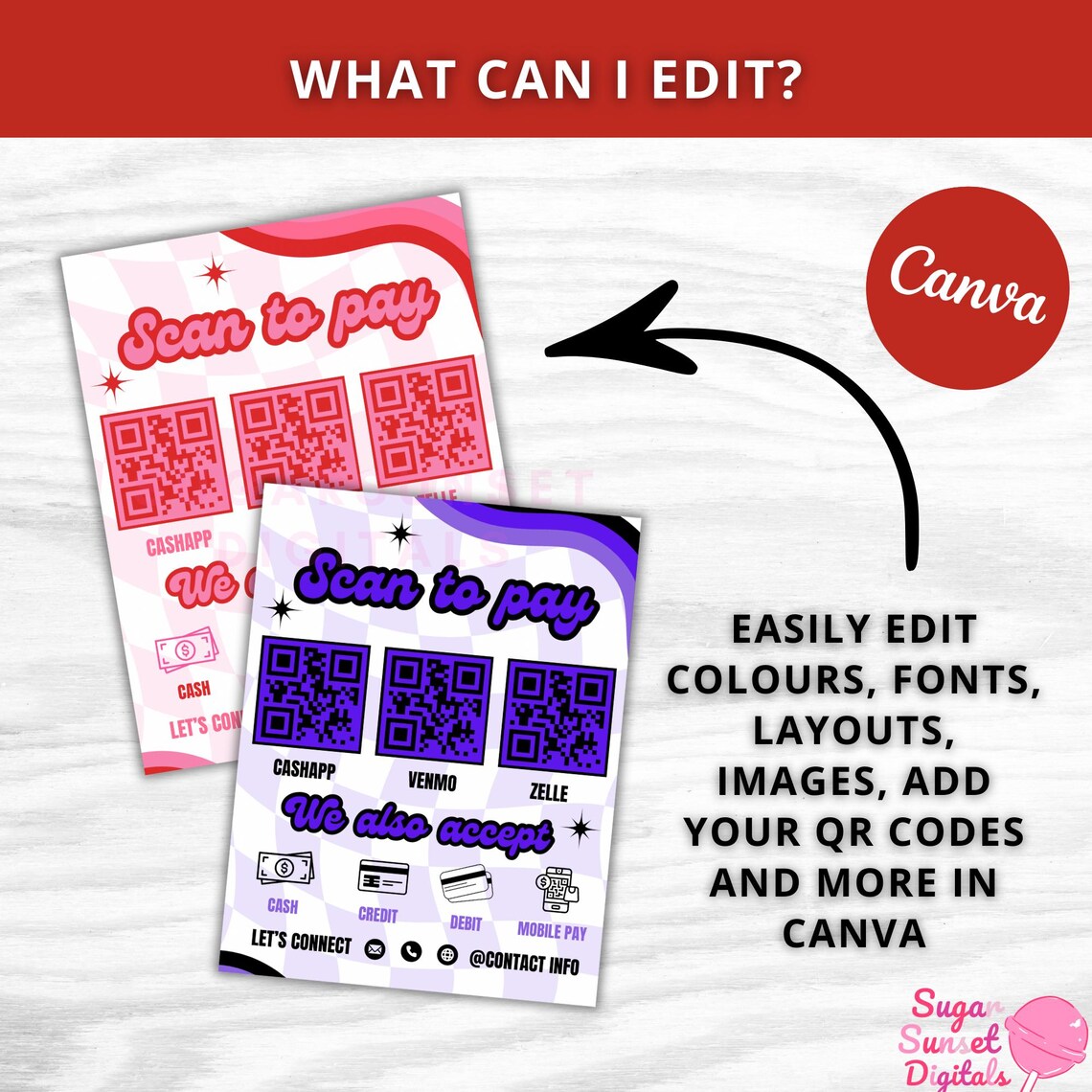 Retro Qr Code Retro Scan to Pay Sign: Editable QR Code Template (digital Download) - Etsy