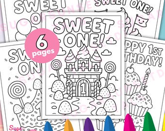 Sweet One First Birthday Coloring Pages: Kids Activity Sheets (PDF Download)