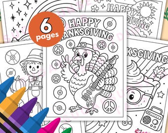 Retro Thanksgiving Coloring Pages: 6 Printable Fall Designs (PDF)