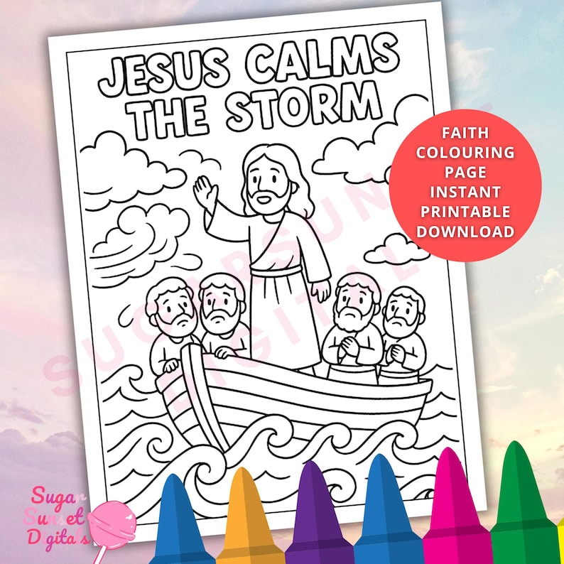Jesus Calms the Storm Coloring Page Printable | Bible Story Kids ...