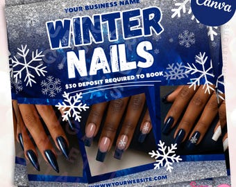 Winter Nails Appointment Flyer, Nail Tech Promo (Canva Template)