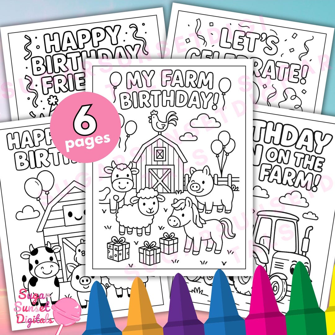 Farm Birthday Coloring Pages | Barnyard Party Activity | Kids Coloring ...