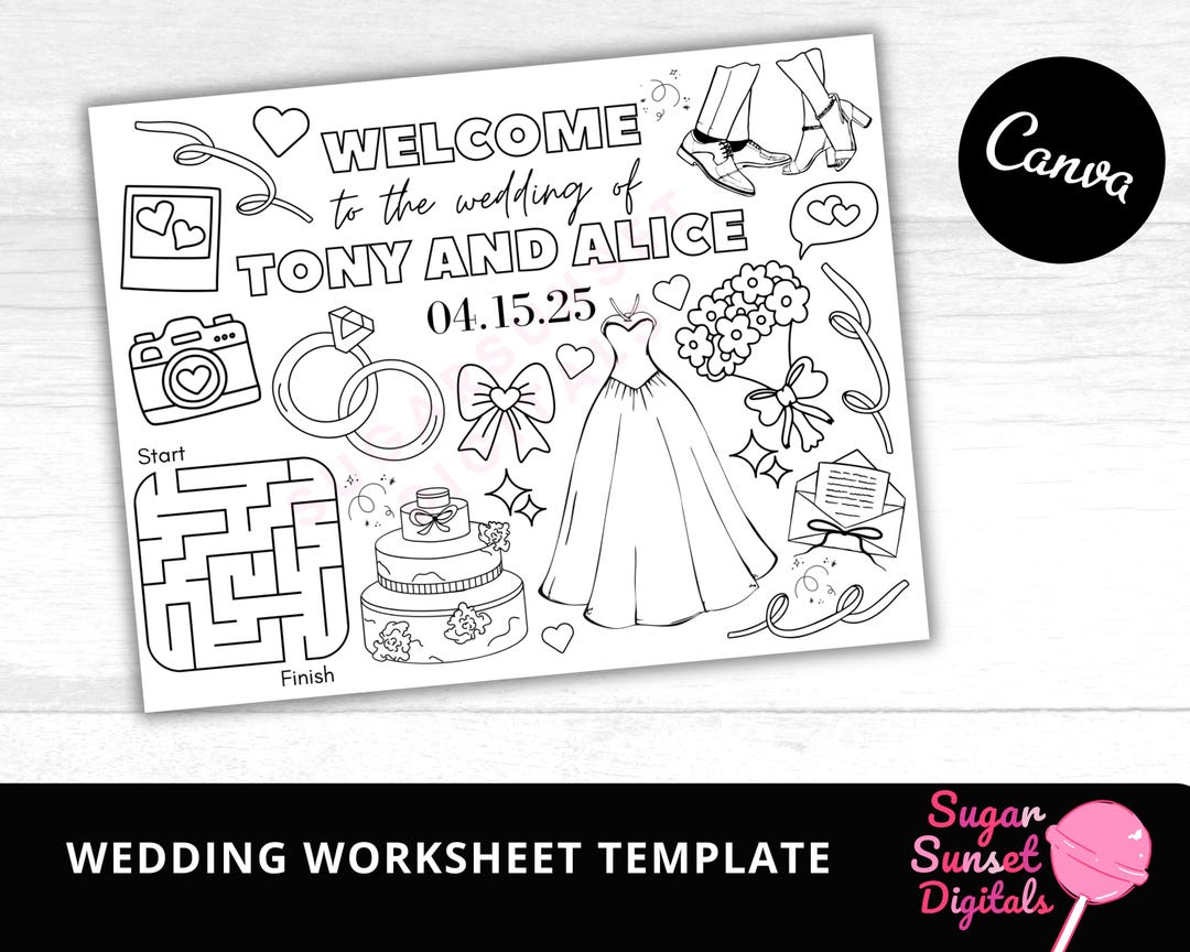 Editable Wedding Colouring Placemat Personalized Kids Activity Page for ...